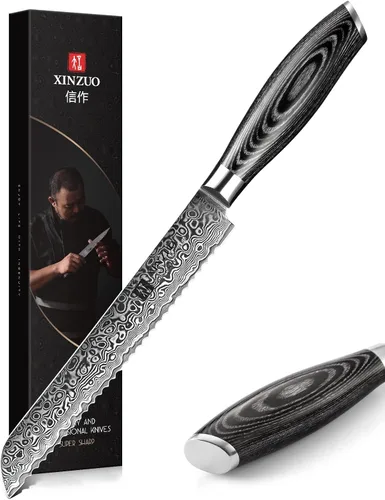 Vista 10 de XINZUO Cuchillo de cocina de 5 piezas, juego de cuchillos de chef profesional de acero de Damasco súper afilado con mango de madera de Pakkawood
