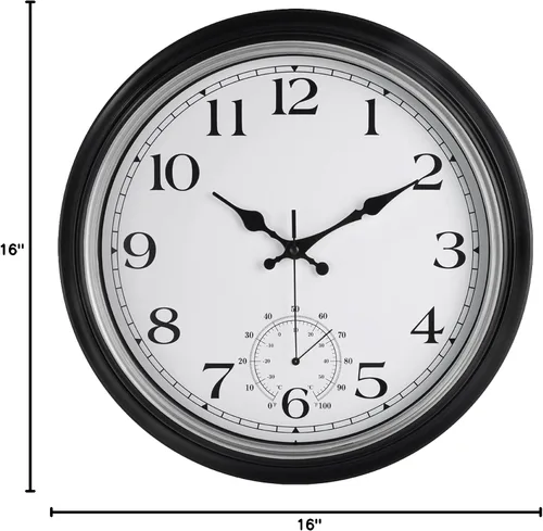 Vista 8 de JoFomp Reloj grande impermeable para exteriores con termómetro – Reloj de pared silencioso de cuarzo sin tictac de 16 pulgadas para patio, hogar