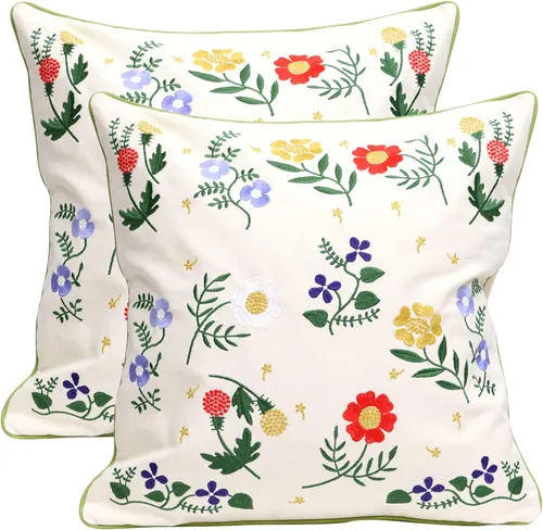 Vista 10 de Juego de 2 fundas de almohada decorativas bordadas para sofá, fundas cuadradas para cojines, para dormitorio, sofá, decoración rústica de granja, 18