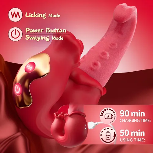 Vista 6 de Vibrador de Juguetes Sexuales, Juguetes para Adultos para Mujeres, Vibradores de Empuje, Consolador Rose, Juguete Sexual con 10 Modos de Lamer