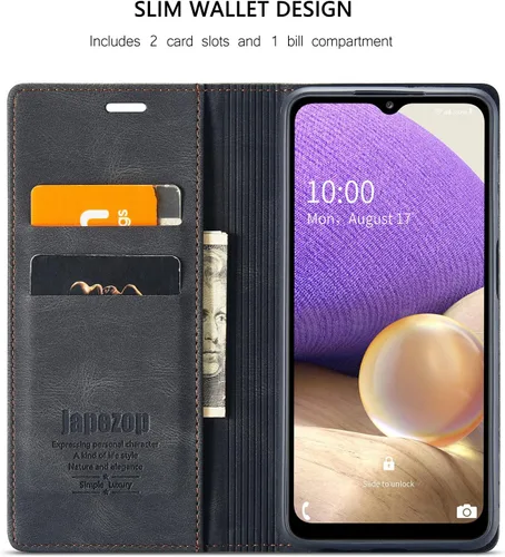 Vista 2 de Funda tipo cartera para Samsung Galaxy A32 5G con bloqueo RFID, tarjetero y función atril magnético, funda de cuero con tapa para Galaxy A32 5G