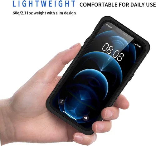 Vista 3 de Lanhiem Funda para iPhone 12, impermeable, a prueba de polvo, a prueba de golpes, con protector de pantalla integrado (no para iPhone 12 Pro), funda