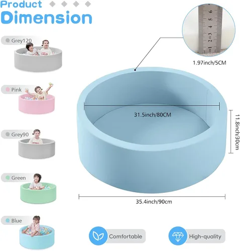 Vista 5 de SHJADE Piscina de pelotas de espuma para niños pequeños, 35.4"x 11.8" Piscina de pelotas para niños, Piscina de pelotas redonda suave para bebés