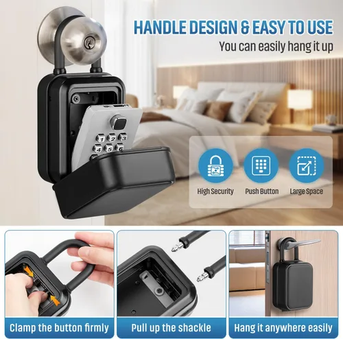 Vista 4 de Caja de bloqueo portátil para llaves con código, oculta una llave en el exterior Waterproof, Sturdy, 12-Digit Combination, Resettable Code, Key