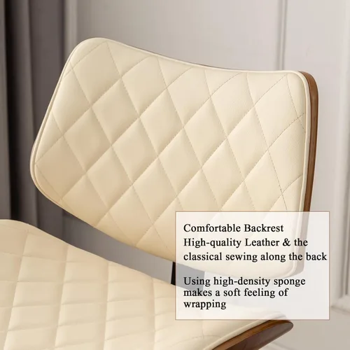 Vista 4 de LUNLING Taburetes de bar giratorios con respaldo y reposapiés, taburetes de mostrador modernos ajustables de mediados de siglo, sillas de bar Beige