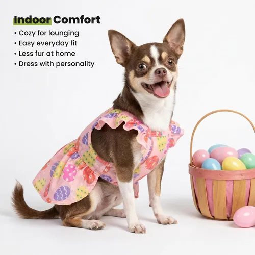 Vista 7 de Fitwarm Vestido de huevo de Pascua para perro, ropa de vacaciones para perros pequeños y niñas, traje de Pascua para mascotas, rosa, amarillo