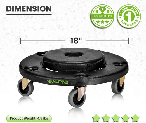 Vista 4 de Alpine Rolling Brute Carrito para Bote de Basura - Carrito para Bote de Basura con Ruedas/Base Rodante para Bote de Basura para Botes de Basura