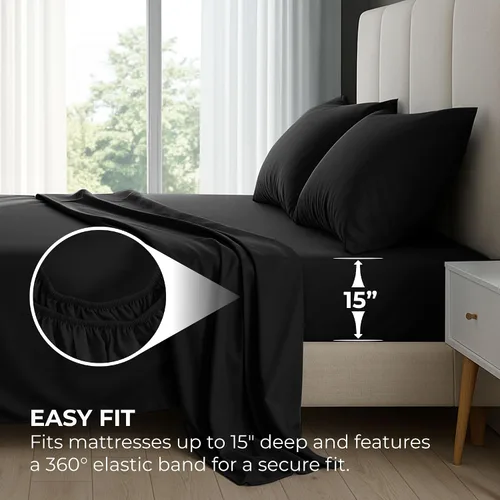 Vista 127 de Pure Bedding Juego de Sábanas Twin - Sábanas de Cama de Microfibra Ultra-Suave 1800 - Doble Cepillado - Bolsillos Profundos - Ajuste Fácil - Extra