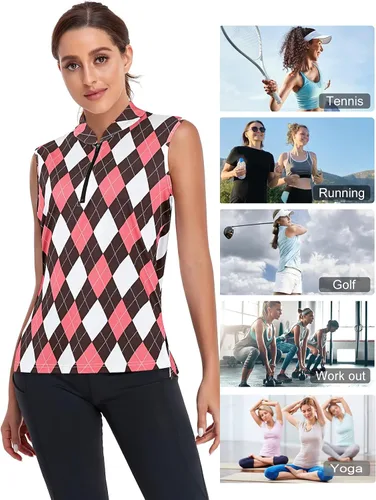 Vista 4 de Misyula - Camisetas de golf para mujer, con cremallera de 14, protección solar, secado rápido, tenis, correr, atletismo, entrenamiento