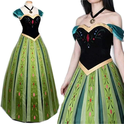 Vista 2 de Mordarli Disfraz de princesa Anna para mujer, disfraz de Halloween, Navidad, cosplay, disfraz de coronación