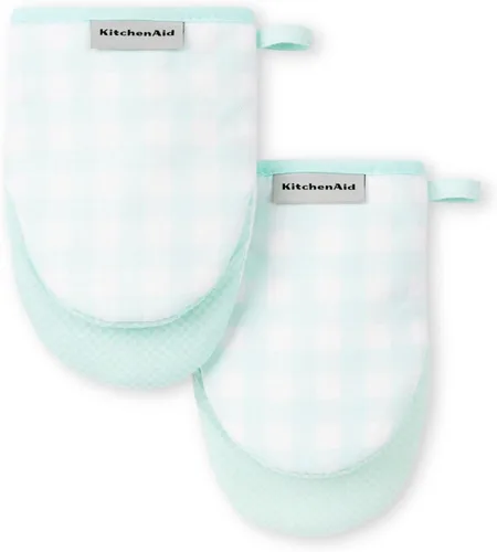 Vista 7 de Juego de 2 manoplas mini para horno Kitchenaid Gingham, Terciopelo Azul, 5.5"x8