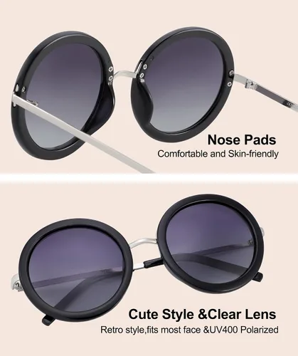 Vista 11 de JOOX Gafas de sol redondas polarizadas retro para mujer, gafas de sol vintage de gran tamaño con lente de protección UV 100%