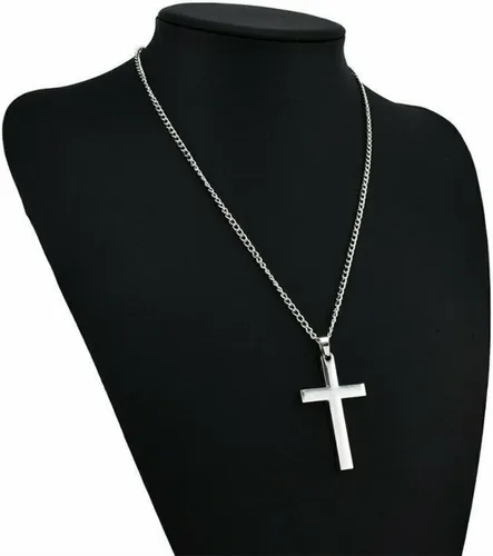 Vista 3 de WGLILO Collar de cruz para hombre, plata, negro, oro, aleación de alta calidad, color sólido, collar con colgante de cruz para hombres, mujeres