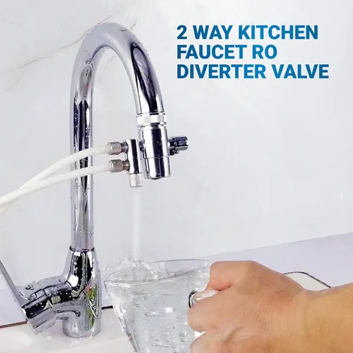 Vista 4 de Grifo de cocina de 2 vías Válvula desviadora de ósmosis inversa/divisor con rosca hembra M22 (≈22 mm) y salida de tubo de RO de 1/4 OD para filtro