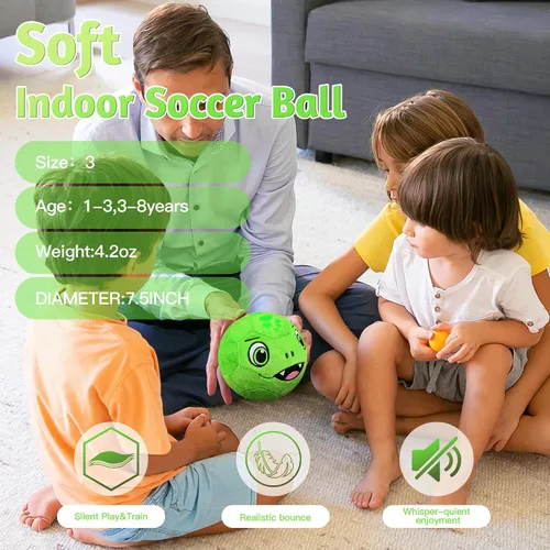 Vista 4 de Silent - Balón de fútbol para interiores tamaño 3, pelotas de fútbol de felpa súper ligera y suave para niños, niños pequeños de 1-3, 3-8 años