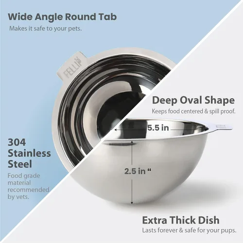 Vista 4 de Felli Pet Oblik - Tazón de agua inclinado para comida para perros, plato ovalado de acero inoxidable, ergonómico, en ángulo, a prueba de derrames