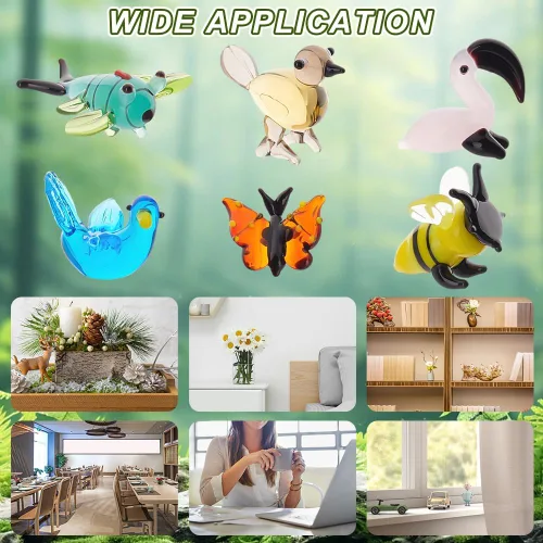 Vista 7 de AHANDMAKER 6 mini figuras de animales, 6 estilos de figuras de animales de vidrio para decoración del hogar de mesa, libélula pájaro, abejas