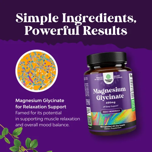 Vista 5 de Suplemento mineral de glicinato de magnesio de 400 mg, suplemento de magnesio calmante para mujeres y hombres, apoyo natural del sueño para la salud