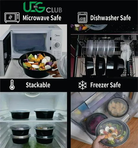 Vista 7 de Contenedores de plástico reutilizables de 7 pulgadas, contenedores de alimentos desechables, recipientes de almacenamiento de alimentos con tapas