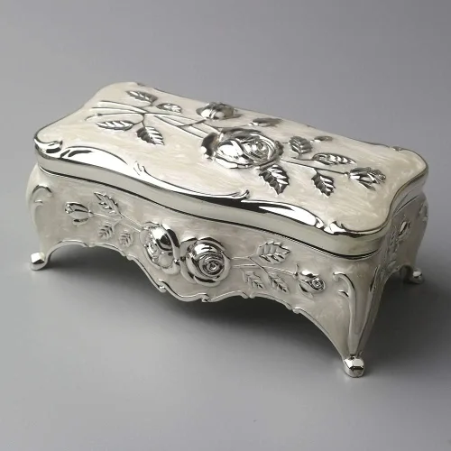 Vista 6 de ROSIKING Caja de música de metal de aleación en relieve, mini caja musical de joyería antigua, cajas musicales de Navidad, cumpleaños, regalos