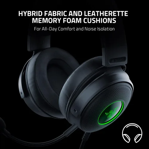 Vista 5 de Auriculares Razer Kraken V3 con cable USB para juegos: Controladores Triforce Titanium de 50 mm - Micrófono HyperClear desmontable (Reacondicionado)