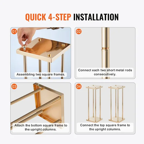 Vista 6 de VEVOR 4 soportes de flores de metal dorado para boda, 23.6 pulgadas de alto con laminado de metal, soportes geométricos de jarrón, estante