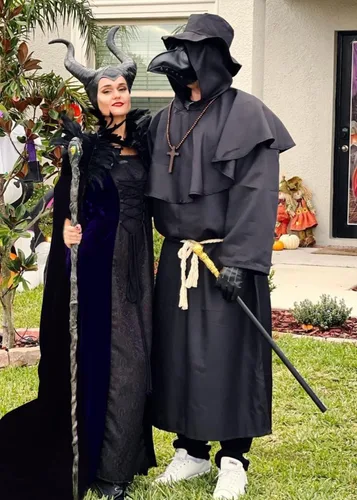 Vista 4 de HOMELEX Disfraz gótico de cuervo negro, chal de plumas con cuernos de maléfica, conjunto de cosplay