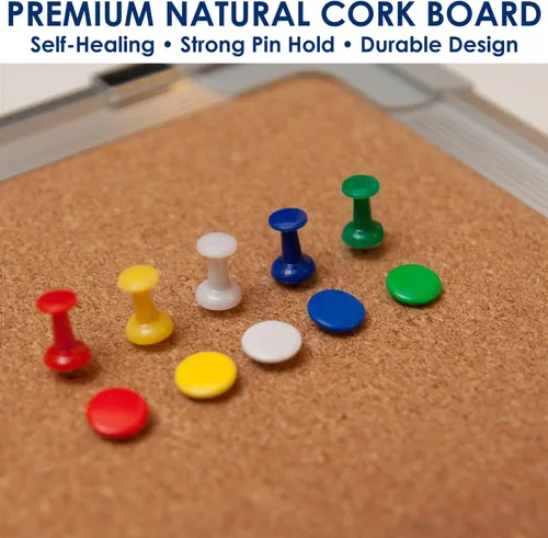 Vista 4 de Pizarrón de anuncios Thumb Tack Board, Pin Board for Wall, Corkboard Message Memo Notice Board with Hooks for Home, Office, Desk and Cubicle