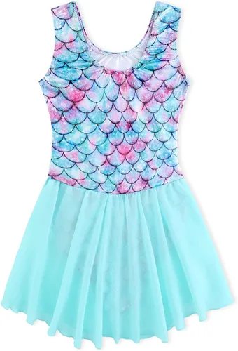 Vista 3 de EQSJIU Ballet Leotard with Tutu Skirt for Girls Dance Gymnastics Toddlers Sparkly Snowflake Party Dress Outfit