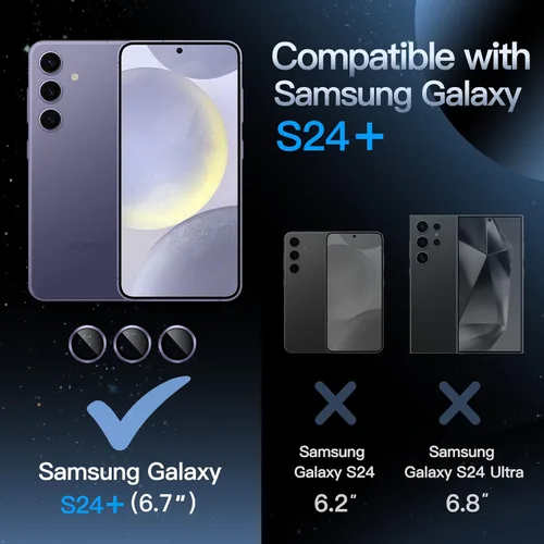 Vista 2 de JETech Protector de lente de cámara para Samsung Galaxy S24+ / S24 Plus, cubierta de anillo individual de metal de vidrio templado 9H, bandeja