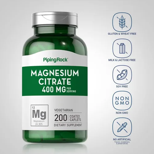 Vista 3 de Piping Rock Citrato de magnesio 400 mg 200 comprimidos Vegetariano, sin OMG, suplemento sin gluten