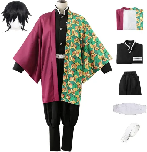Vista 6 de Giyuu - Disfraz de kimono de cosplay conjunto completo de abrigo para hombre
