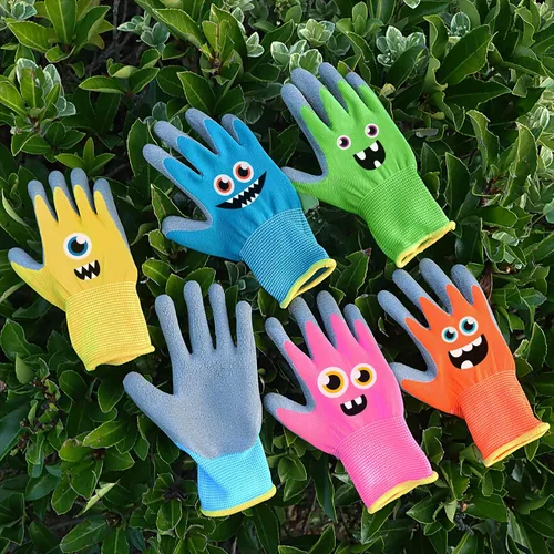 Vista 6 de 6 pares de guantes de jardinería para niños, guantes de trabajo para niños, guantes de jardín con revestimiento de goma para niños pequeños (S
