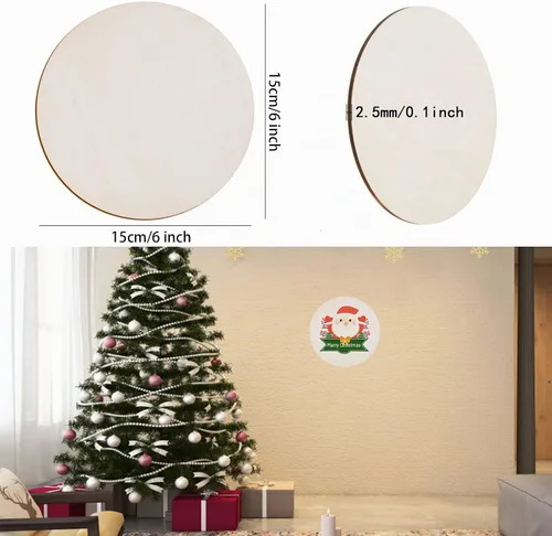 Vista 2 de 60 círculos de madera de 6 pulgadas para manualidades, círculos de madera sin terminar, redondos naturales, discos de madera en blanco