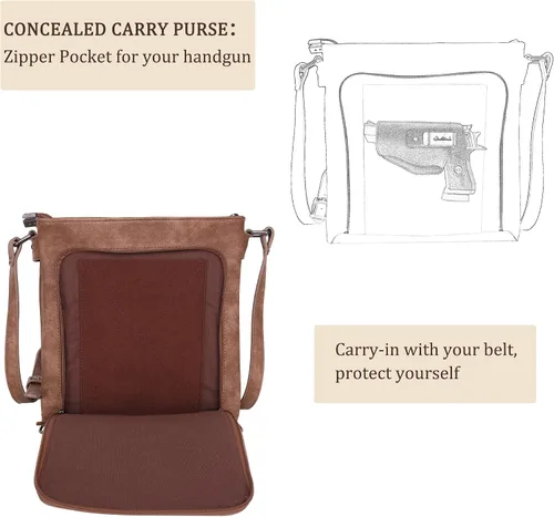 Vista 2 de Colección de bolsas cruzadas de cuero bolsa de transporte oculta para mujer bolsa de hombro occidental