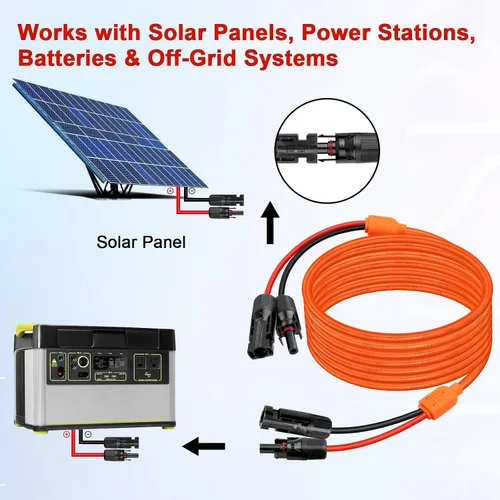 Vista 5 de XRDS -RF Cable de extensión solar de 5 pies, cobre estañado de 14AWG con conectores de panel solar, cables de derivación rojo y negro de 10AWG