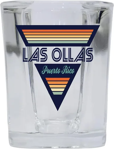 Vista 2 de Las Ollas Puerto Rico - Vaso de licor de base cuadrada de 2 onzas, diseño retro, paquete de 4