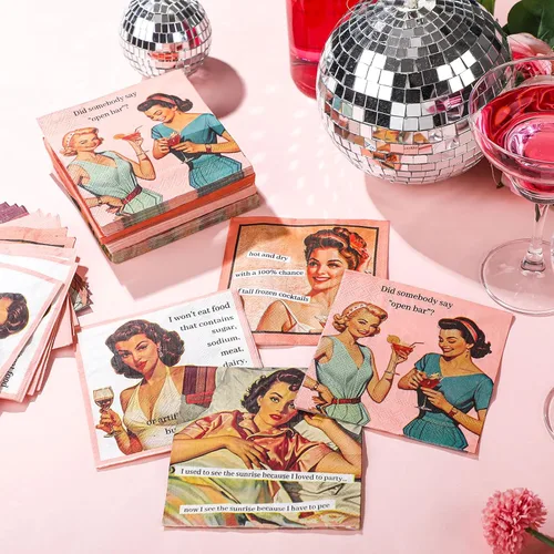 Vista 3 de Watersay 100 piezas de divertidas servilletas de cóctel, servilletas de cóctel "Llámame", servilletas decorativas retro para fiestas de Navidad