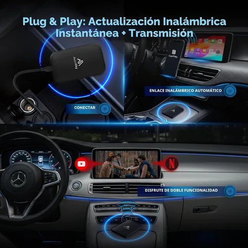 Vista 4 de AUTOSKY LITE Box Dual Plus 2026 - Adaptador inalámbrico CarPlay y Android Auto - Módulo WiFi dual - Soporte de Netflix y YouTube - Conexión estable