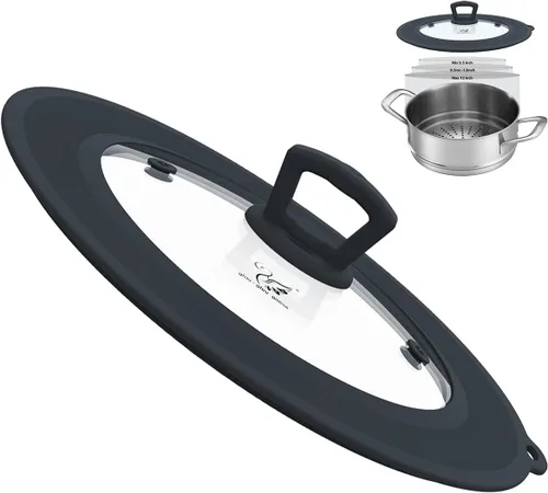 Vista 17 de Tapa universal de vidrio templado ventilado para sartén con borde de silicona resistente al calor, cubierta de tapa de salpicaduras de microondas
