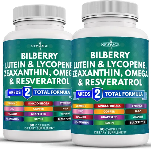 Vista 11 de NEW AGE Vitaminas para la salud ocular con arándano, luteína y zeaxantina, licopeno, resveratrol, semillas de uva, astaxantina, vitamina