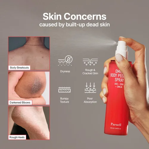 Vista 3 de PARNELL AHA Omija Spray de cerámica para exfoliantes corporales – AHA BHA PHA Exfoliante corporal para queratosis pilaris, piernas de fresa, manchas