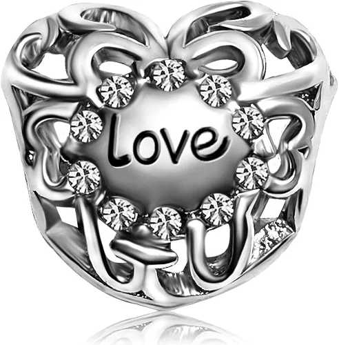 Vista 3 de JMQJewelry Abalorios de cuentas para mujer, diseño de corazón y corazón, para mamá, hija, hermana, hermano, Cobre