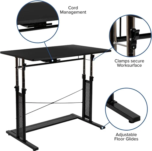 Vista 5 de Flash Furniture Fairway - Escritorio de oficina en casa, altura ajustable (27.25-35.75 pulgadas de alto), color negro