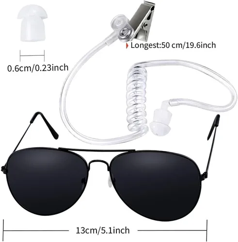 Vista 2 de Twdrer Juego de disfraz de agente espía de 2 piezas con auricular y lentes de sol, accesorios de guardia de seguridad de servicio secreto