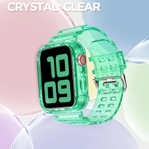 Vista 227 de DABAOZA - Correa transparente compatible con Apple Watch con estuche protector, correa deportiva de TPU con brillo para mujeres y hombres