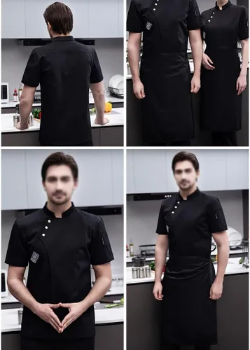 Vista 3 de Abrigo de chef unisex con bolsillos, camisa uniforme, chaqueta de chef, uniforme de verano para hotel, cocina, restaurante