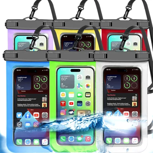 Vista 16 de Bolsa impermeable para teléfono, paquete de 2 fundas impermeables para teléfono blanco y negro, bolsa seca para teléfono celular, nivel