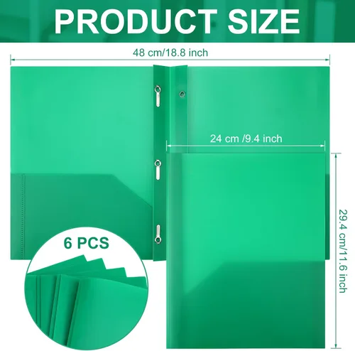 Vista 2 de Cholemy 6 carpetas de plástico con bolsillos y 3 puntas, 2 carpetas de bolsillos resistentes con puntas, bolsillo frontal, ranura para tarjetas