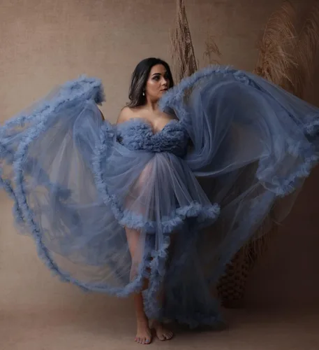 Vista 5 de Molisa Bata de tul para sesión de fotos de maternidad, volantes hinchados, lencería nupcial, bata de baño transparente para baby shower, vestidos